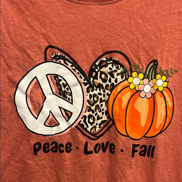 Orange Graphic Tee with Peace Love Fall Design - Picture 3 of 4